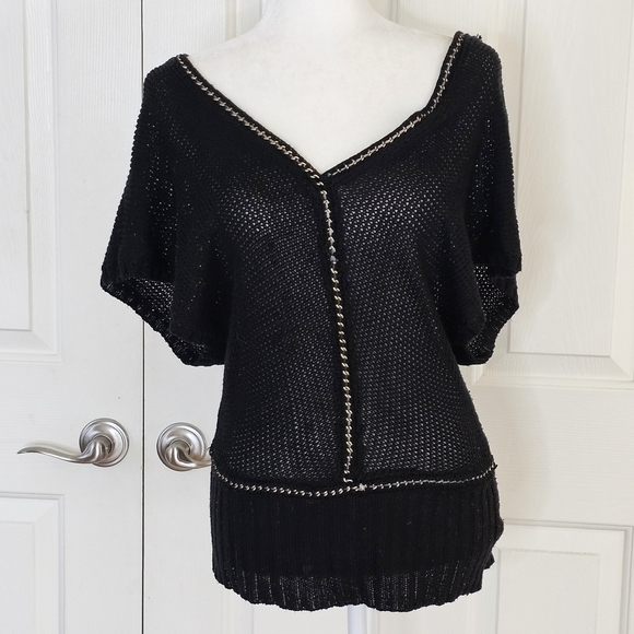 Love Stitch Net Weave Crotchet Sweater Black Size S - Picture 2 of 13
